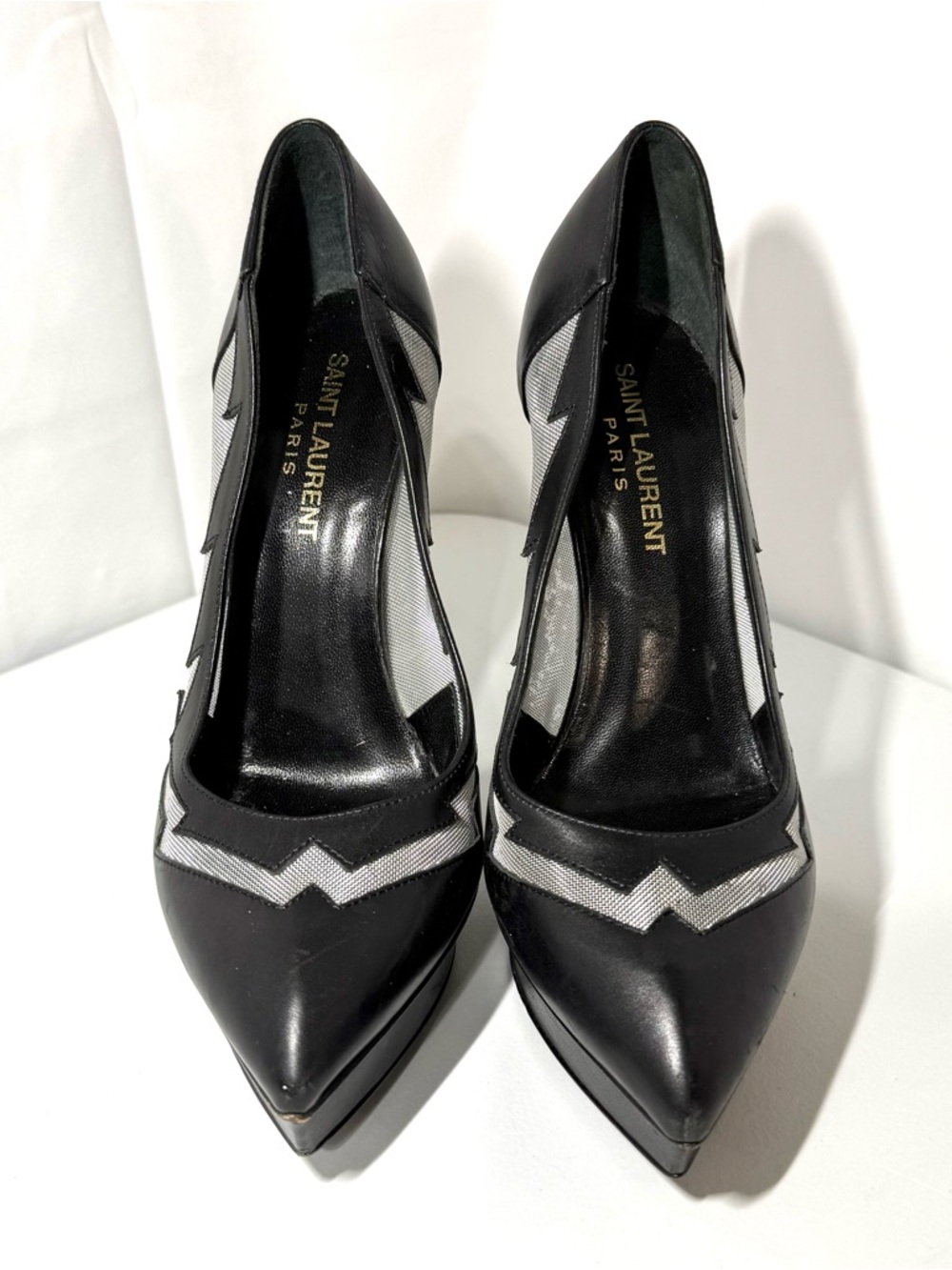Saint Laurent Janis Style Mesh Panel Platform Heels 36.5 Italy